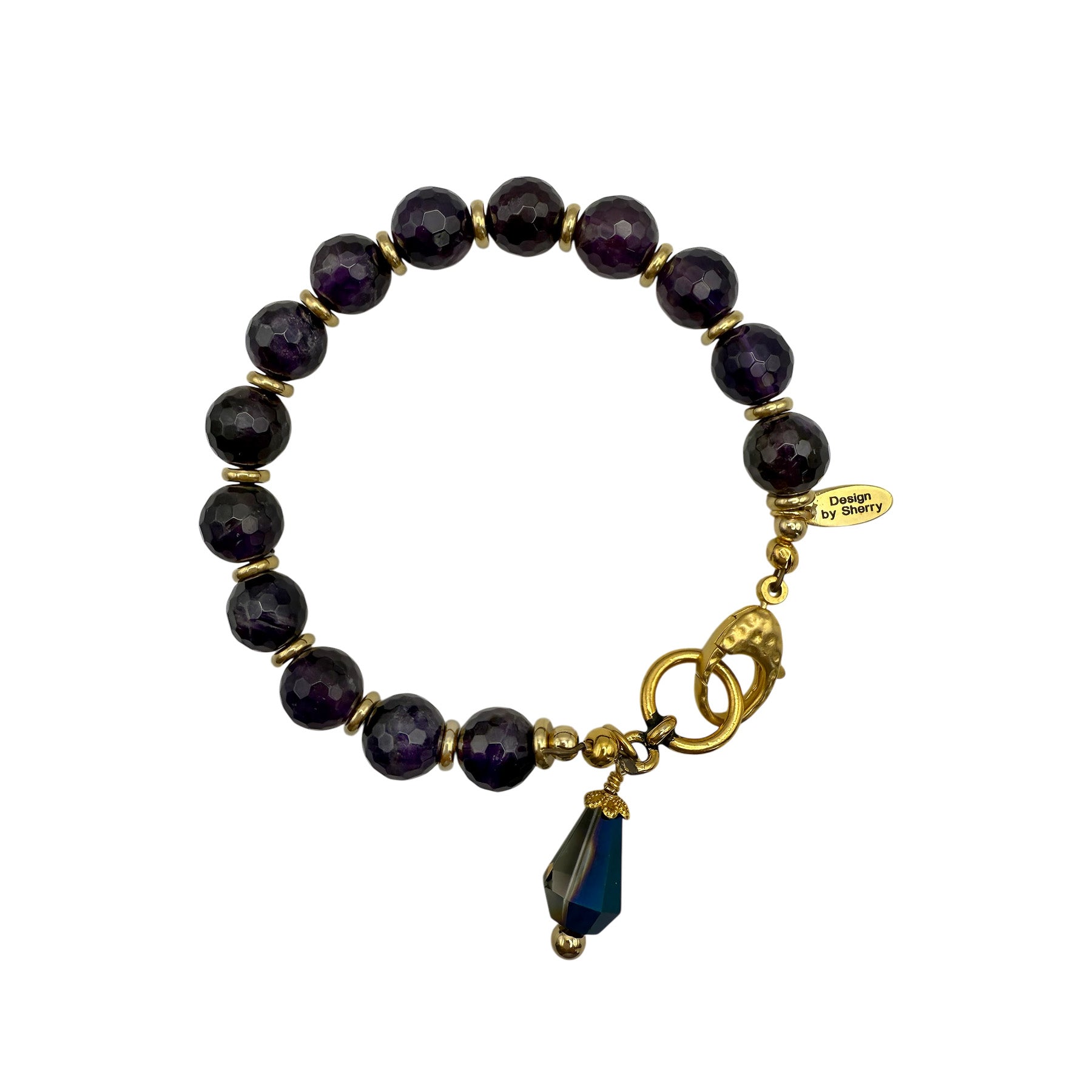 AMETHYST AND 12K GOLD BRACELET WITH AMETHYST CHARM