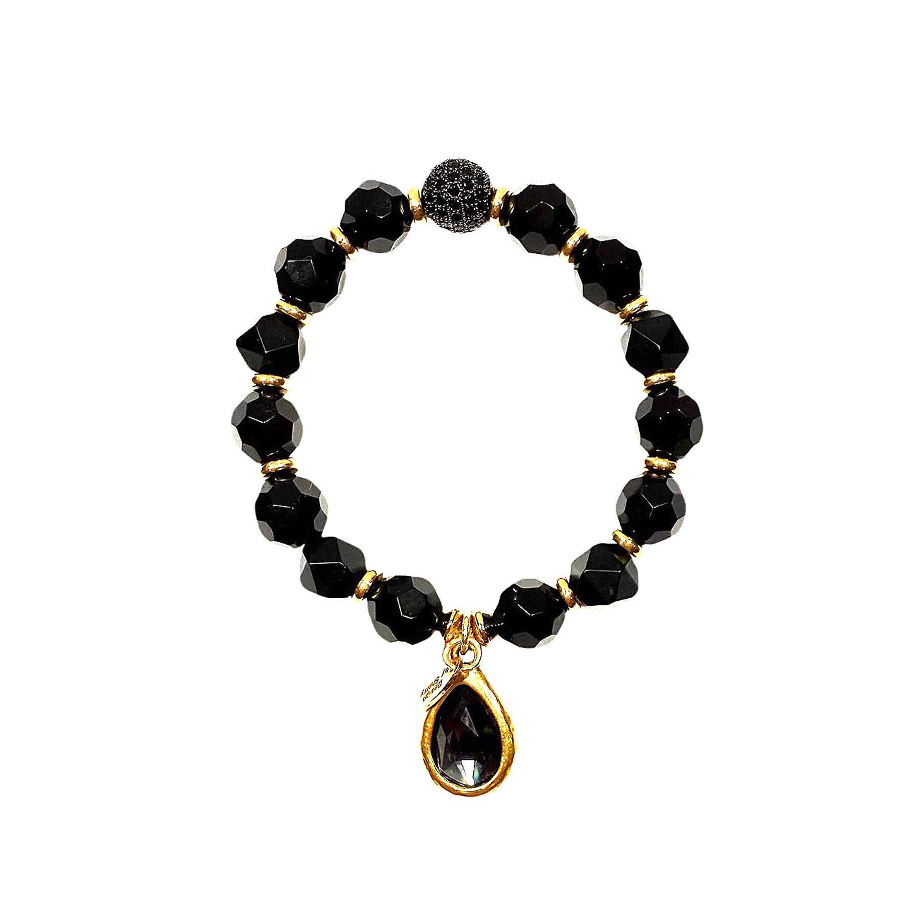 BLACK TOURMALINE BRACELET WITH 12K GOLD PENDANT