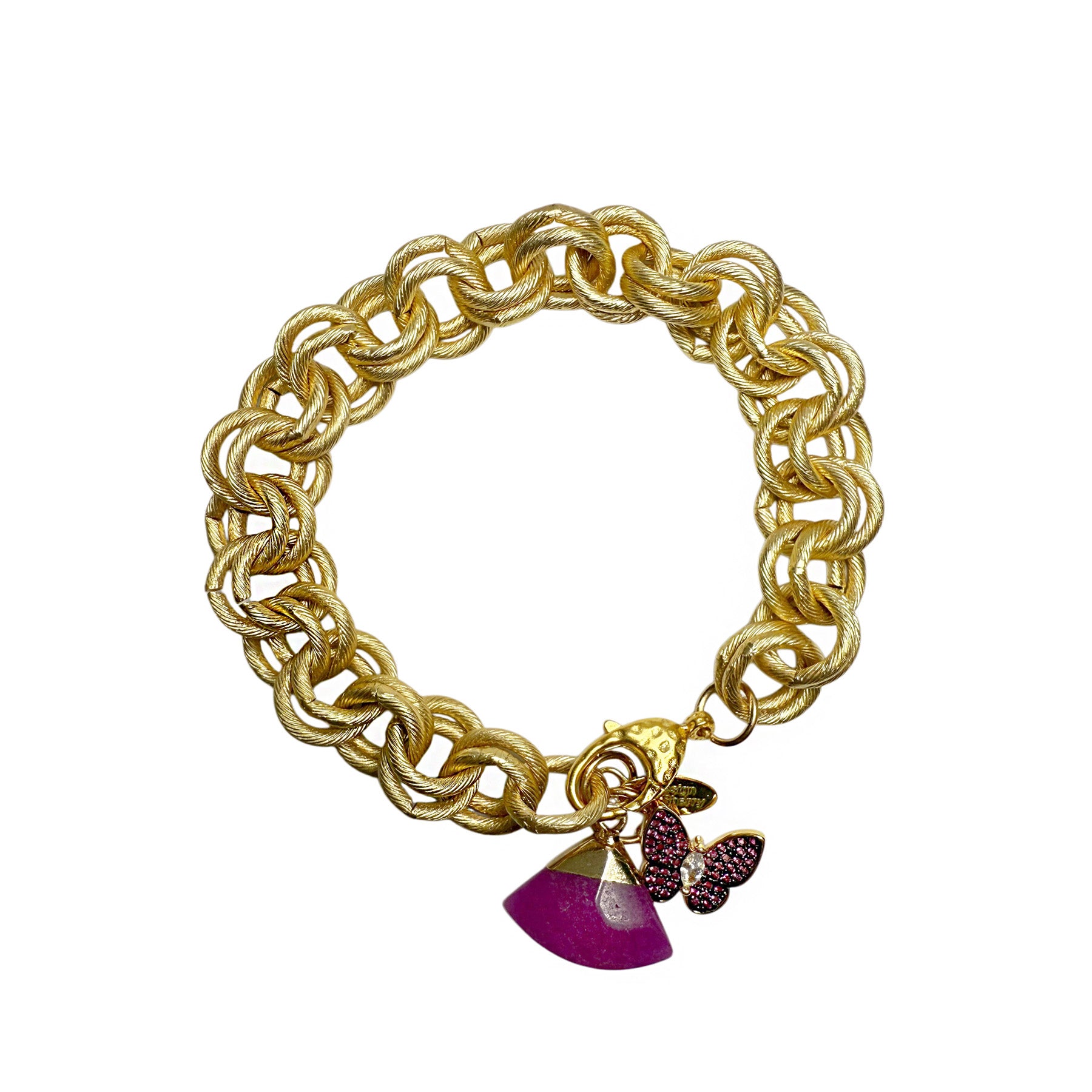 CHUNKY CHAIN 12K GOLD BRACELET WITH PENDANTS