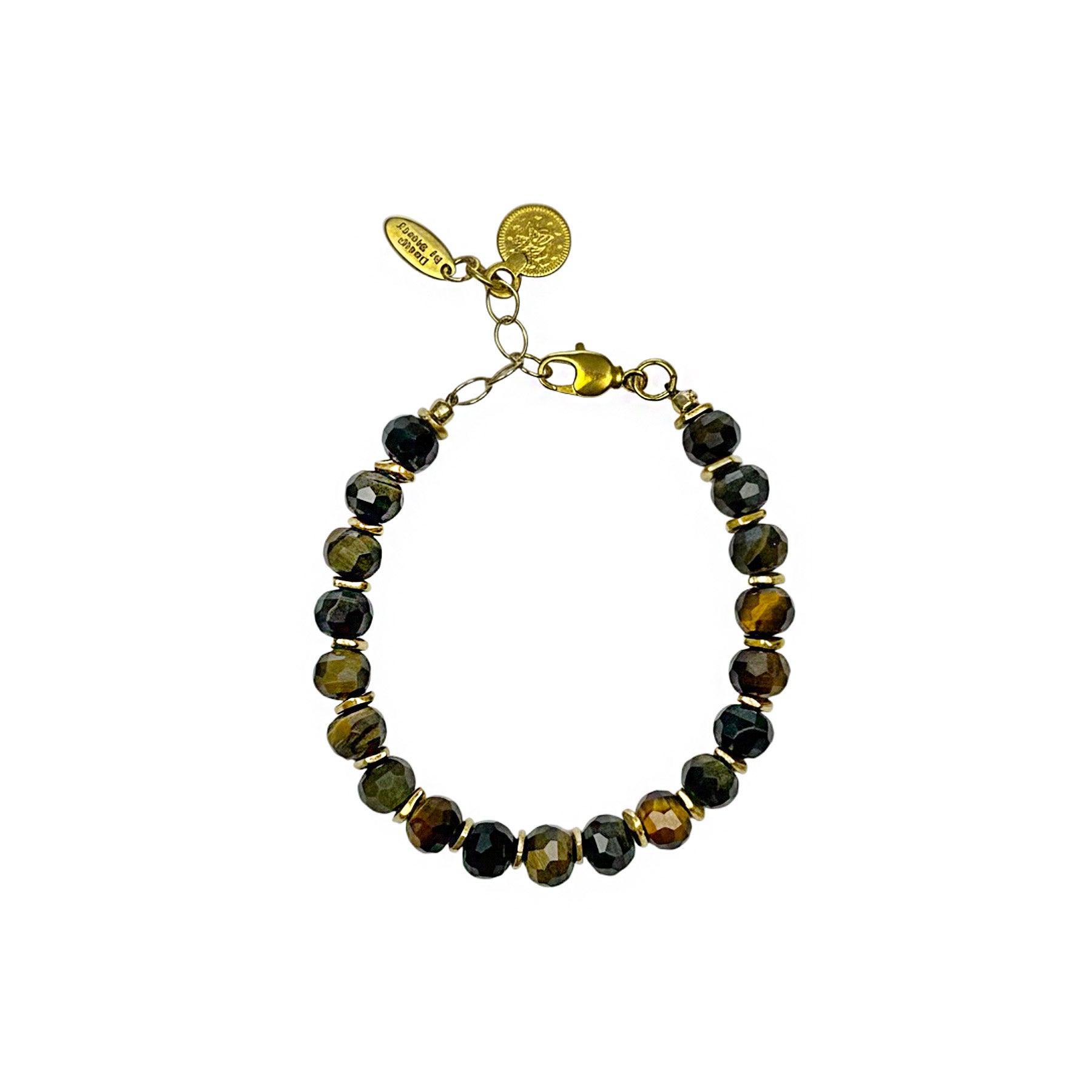 GOLDEN TIGER EYE BRACELET WITH 14K CHARM