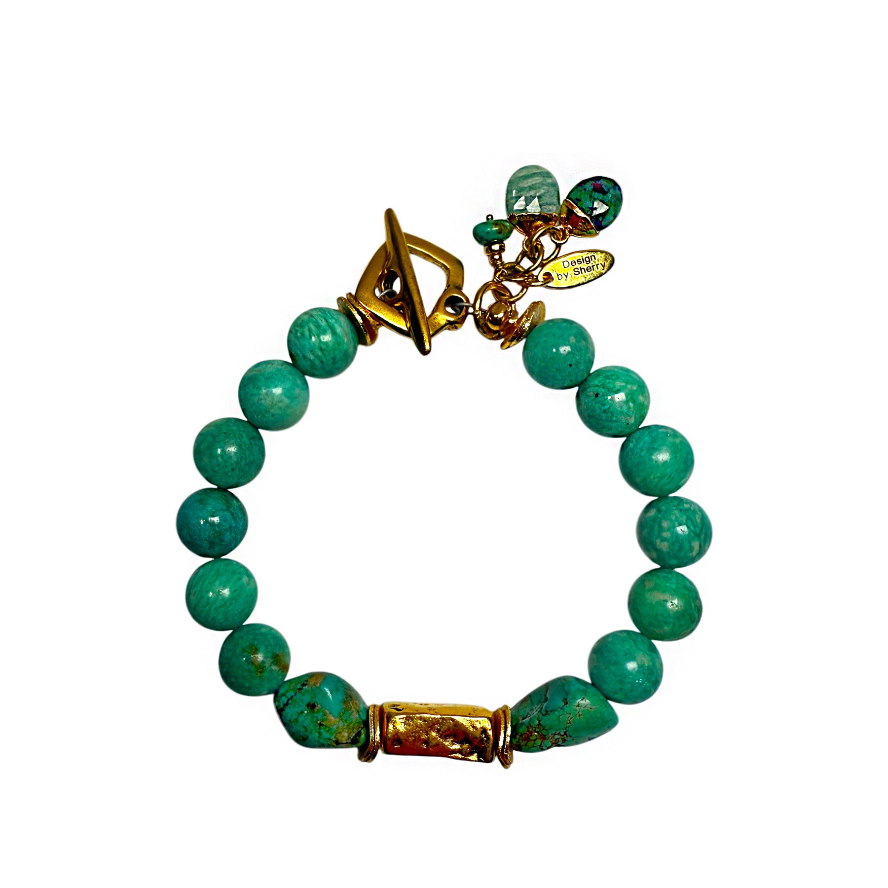 TURQUOISE AND GOLD BRACELET WITH TURQUOISE PENDANTS