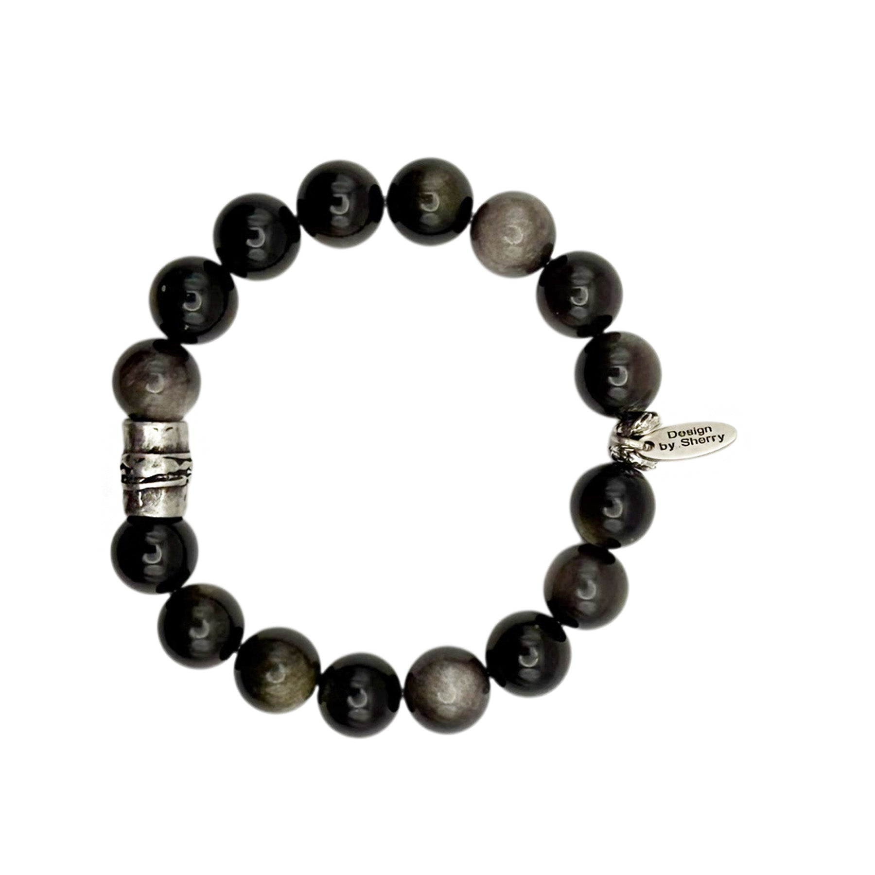 MEN'S OBSIDIAN AND SILVER BRACELET