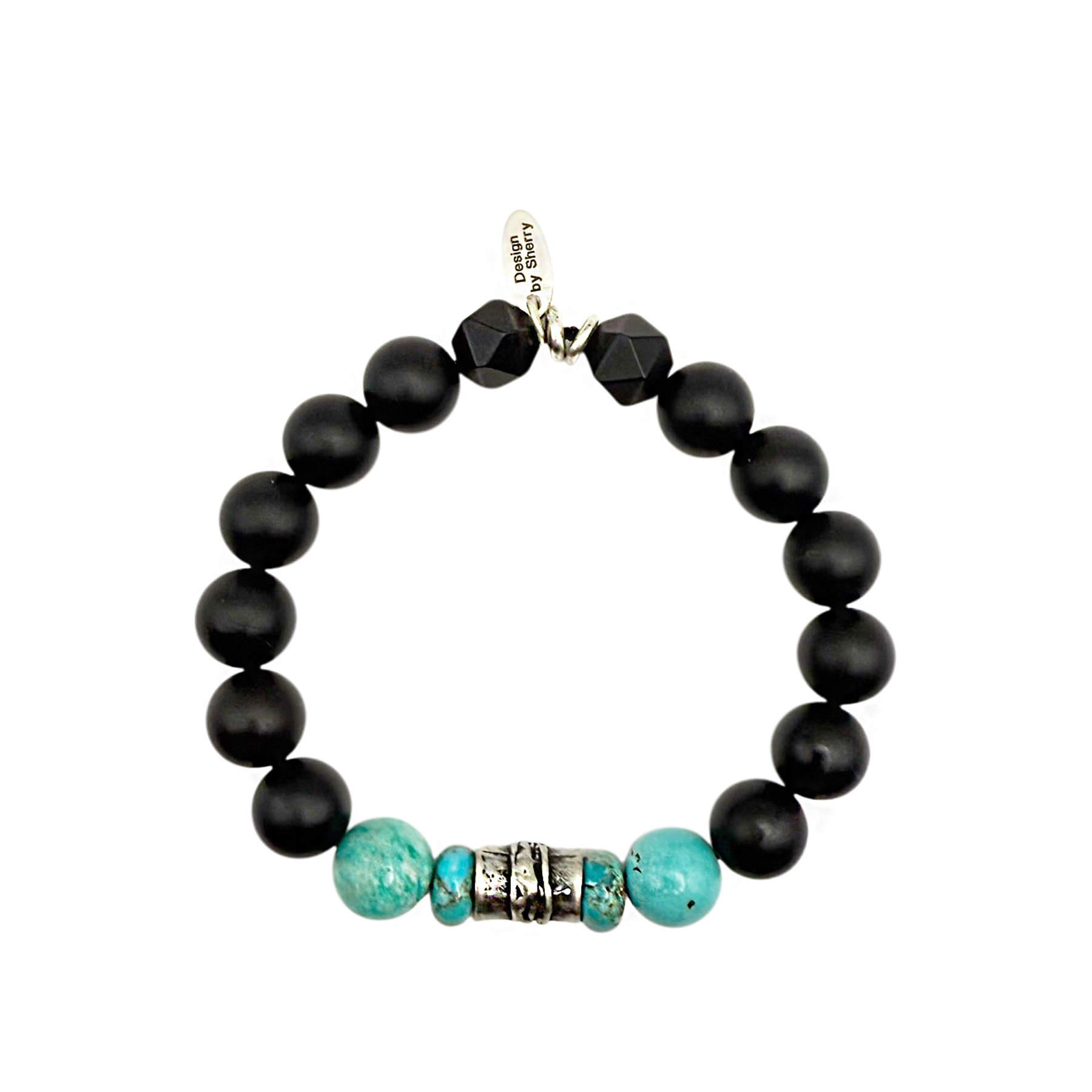 MEN'S BLACK ONYX WITH TURQUOISE AND SILVER BRACELET