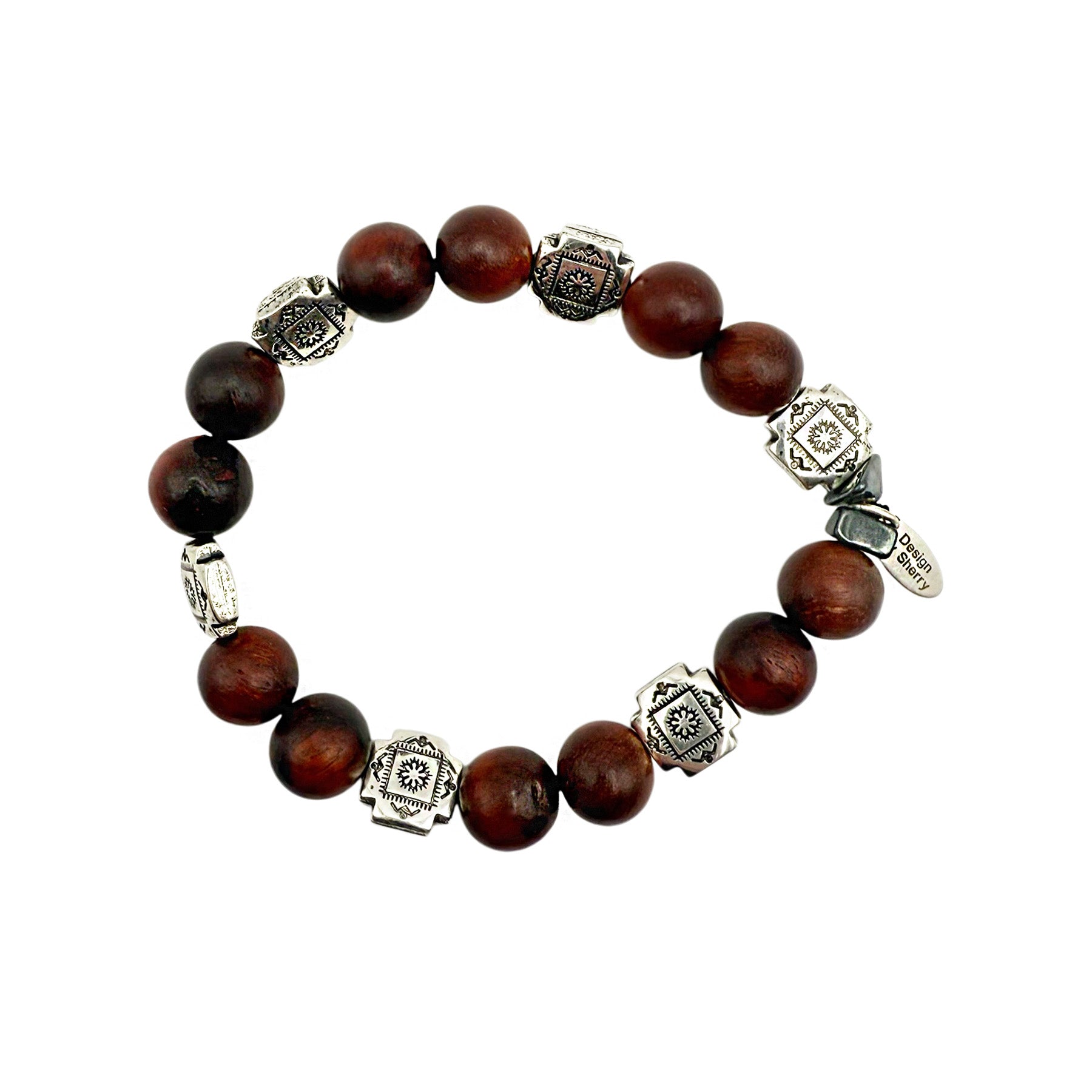 MEN'S WOOD AND SILVER BRACELET