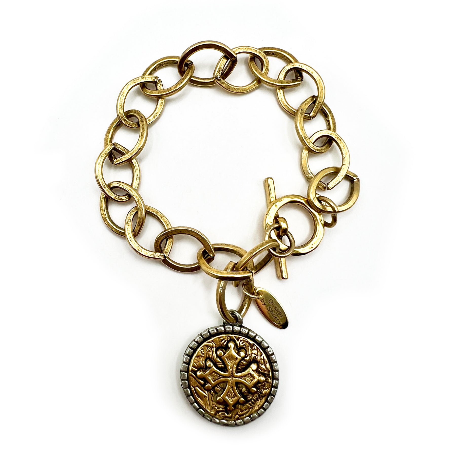 12K ANTIQUE GOLD CHAIN BRACELET WITH CHARM