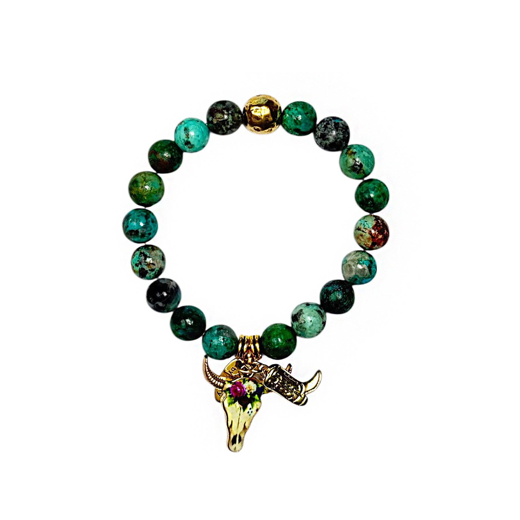 TURQUOISE COWGIRL BRACELET WITH 12K GOLD CHARMS