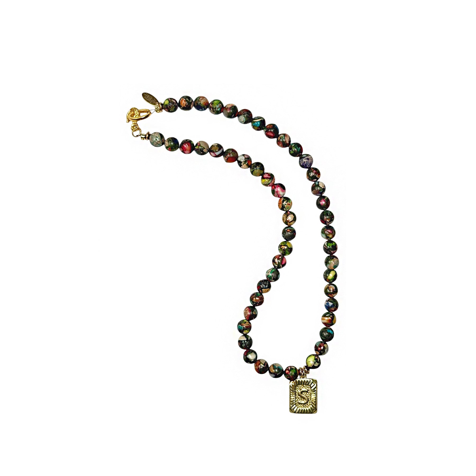 RAINBOW JASPER NECKLACE WITH GOLD INITIAL CHARM (SPECIAL ORDER WITH YOUR INITIAL)