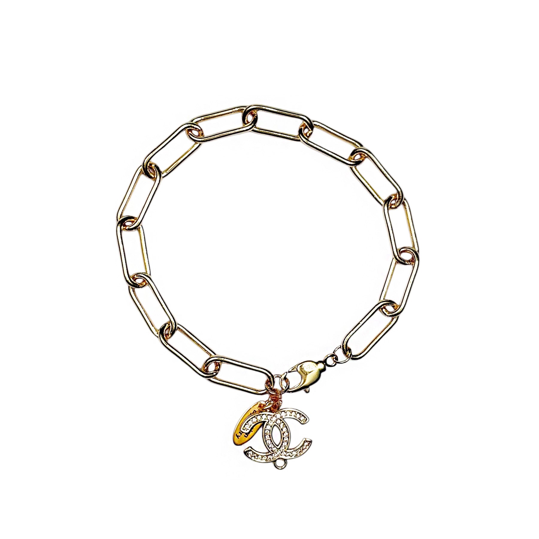 12K GOLD PAPERCLIP BRACELET WITH CHARM