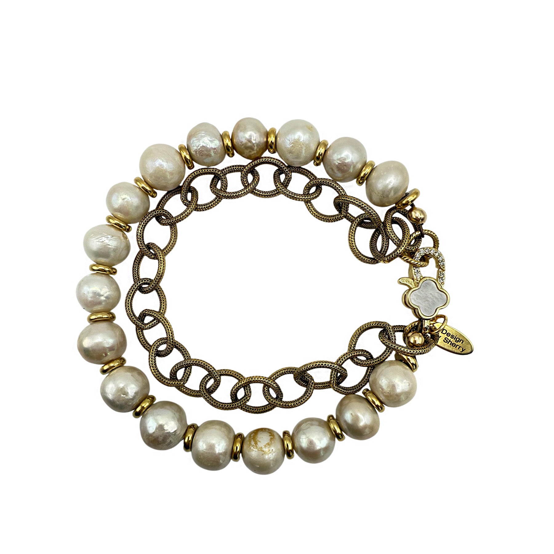 12K GOLD CHAIN AND FRESHWATER 7MM CULTURED BAROQUE PEARLS BRACELET
