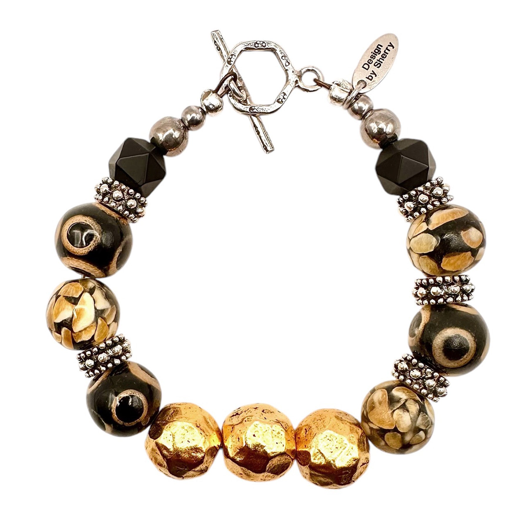 AFRICAN BEADS BRACELET WITH 12 K GOLD AND SILVER