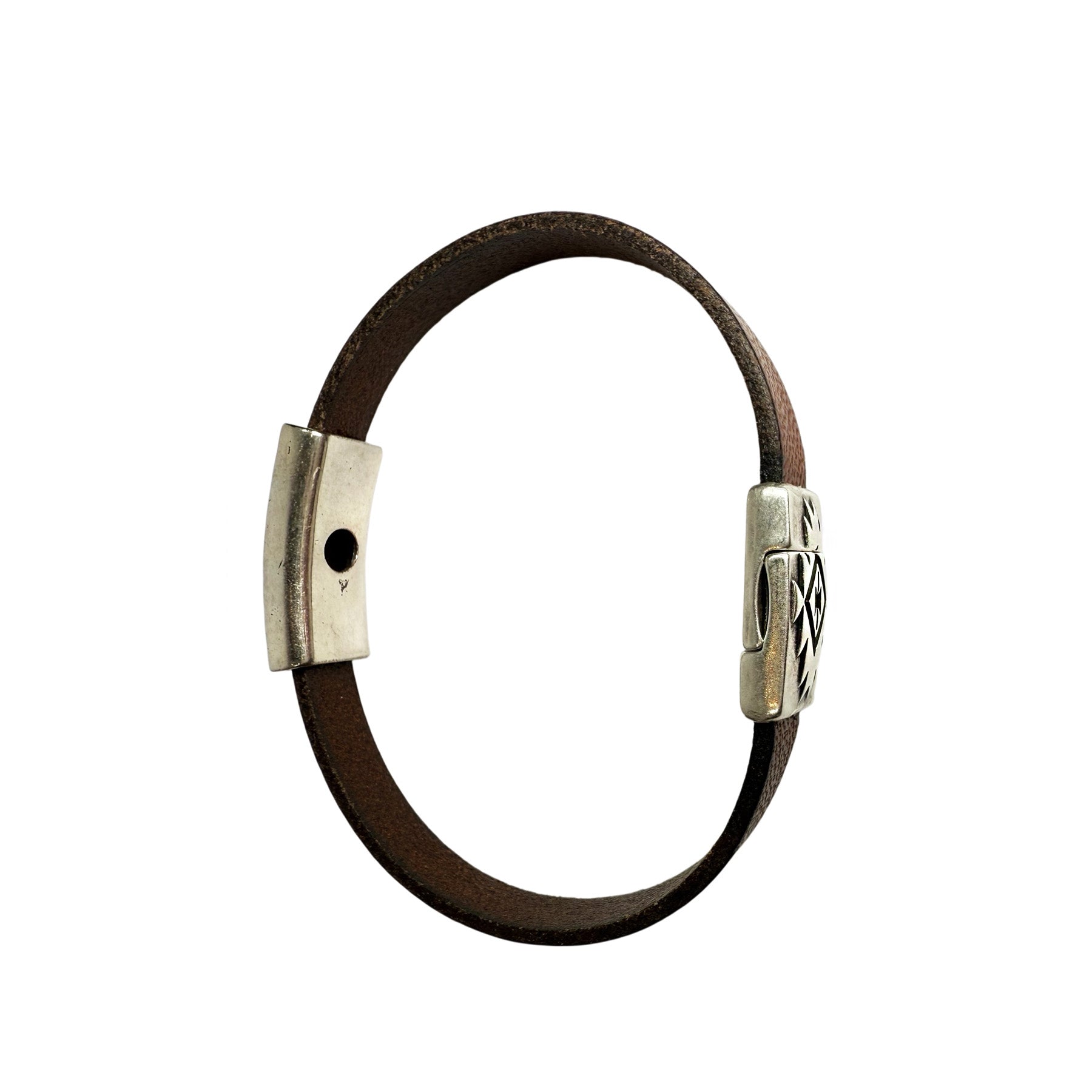 MEN'S BROWN LEATHER BRACELET WITH SILVER WESTERN MAGNETIC CLASP