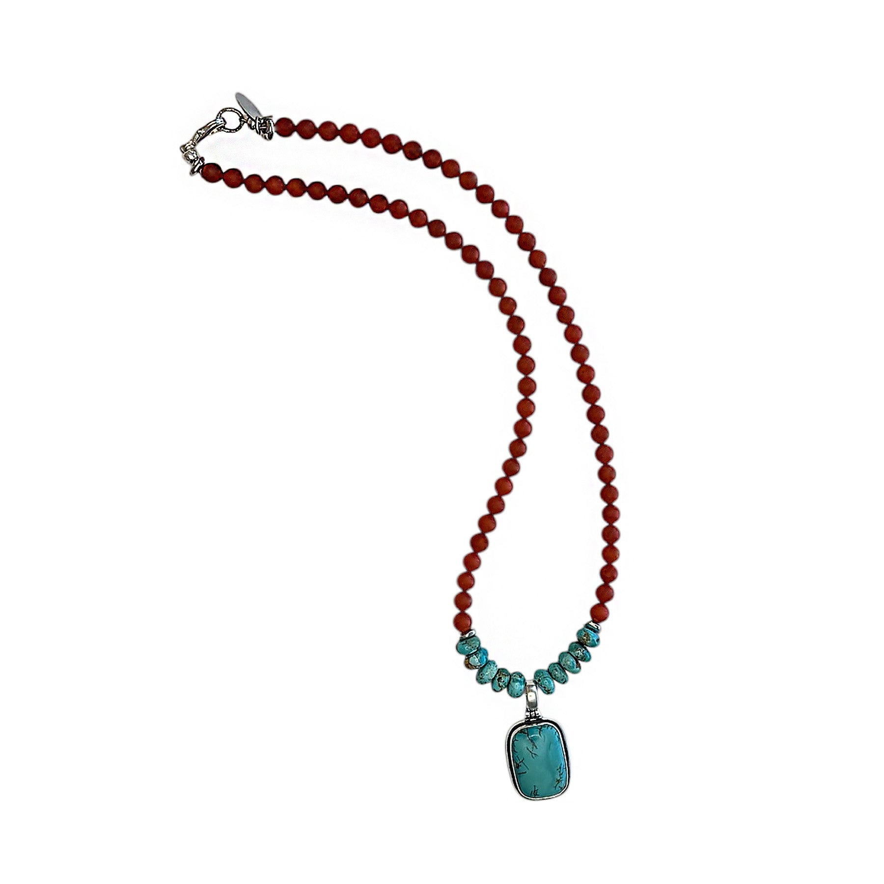 NATURAL CORAL & TURQUOISE 16" NECKLACE WITH TURQUOISE  & SILVER PENDANT