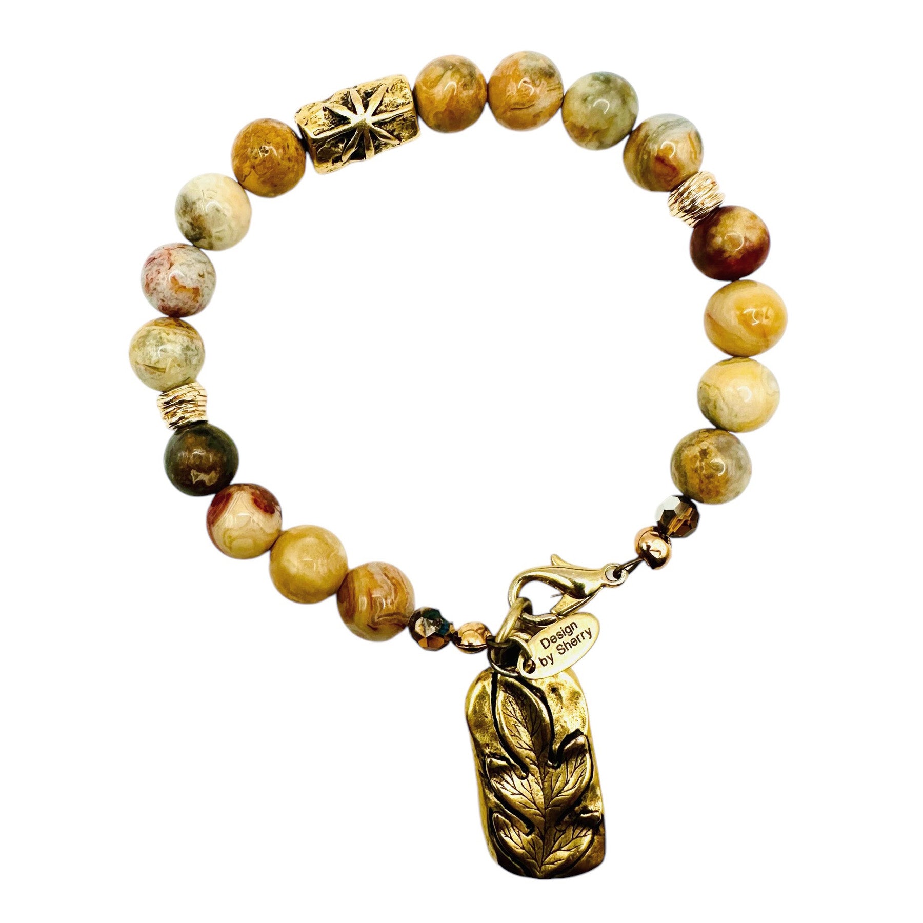 CRAZY LACE AGATE BRACELET WITH GOLD CHARM