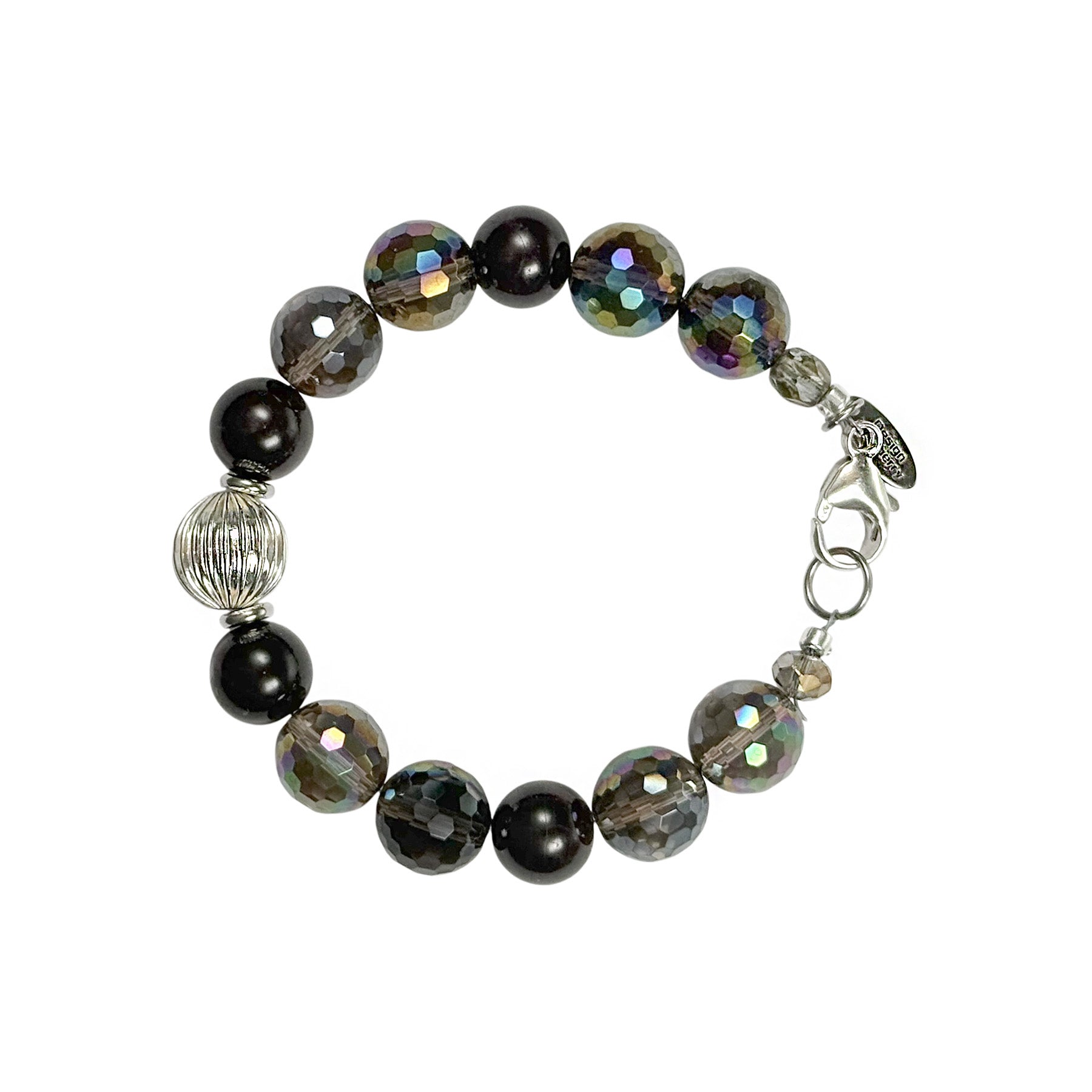 FACATED STONE & GARNET BRACELET WITH STERLING SILVER