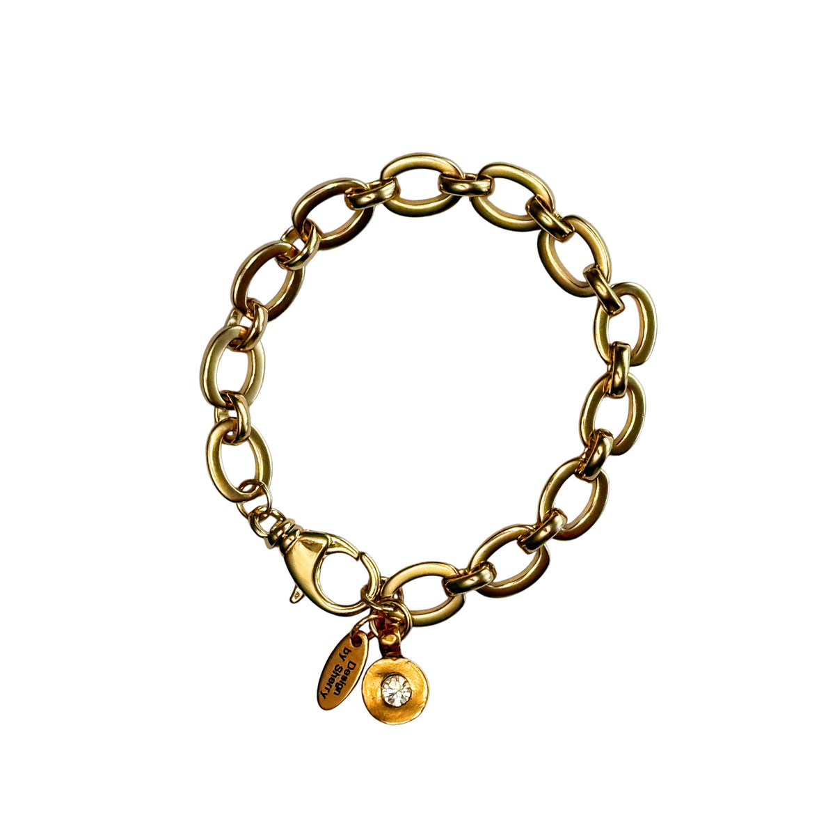 18K GOLD FILLED BRACELET WITH INTERLOCKING OVAL LINKS WITH GOLD CHARM