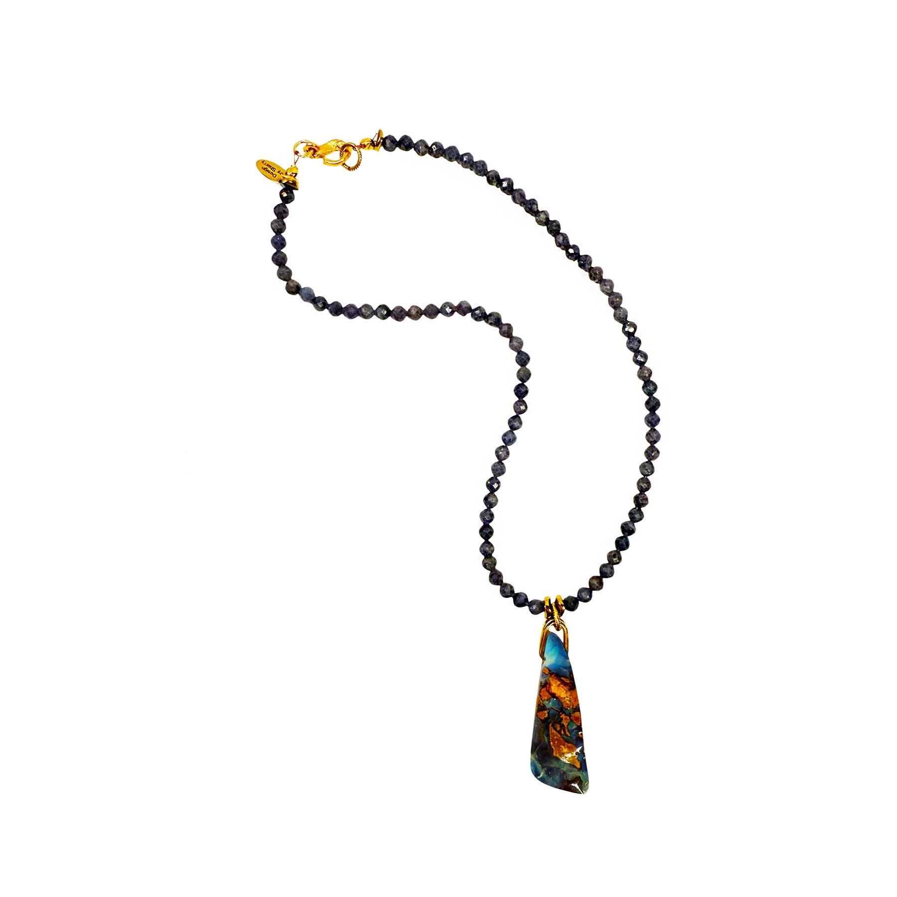 BLUE LAPIS LAZULI NECKLACE WITH AUSTRALIAN OPAL PENDANT 16"