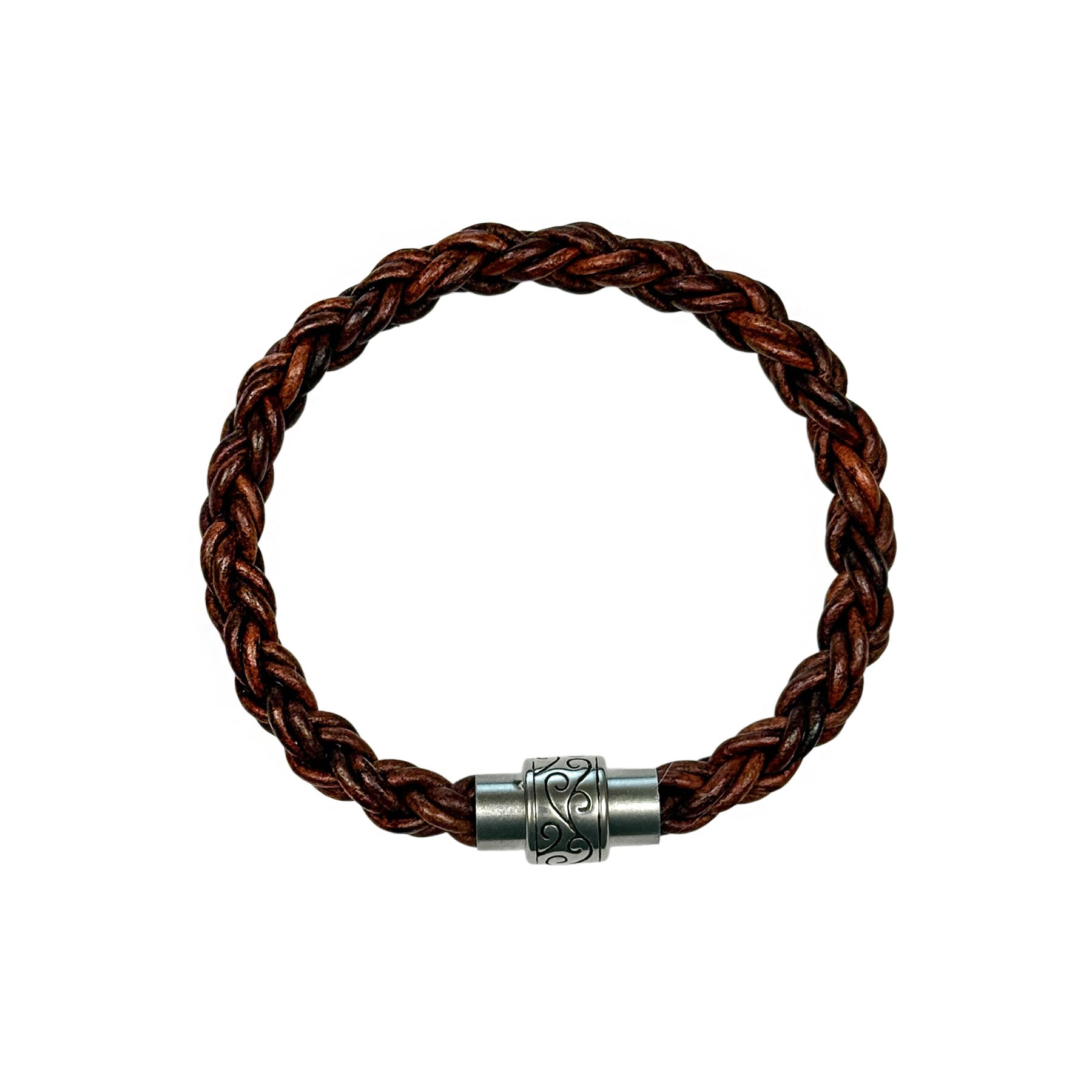 MEN'S BROWN ROPE LEATHER BRACELET WITH SILVER CLASP