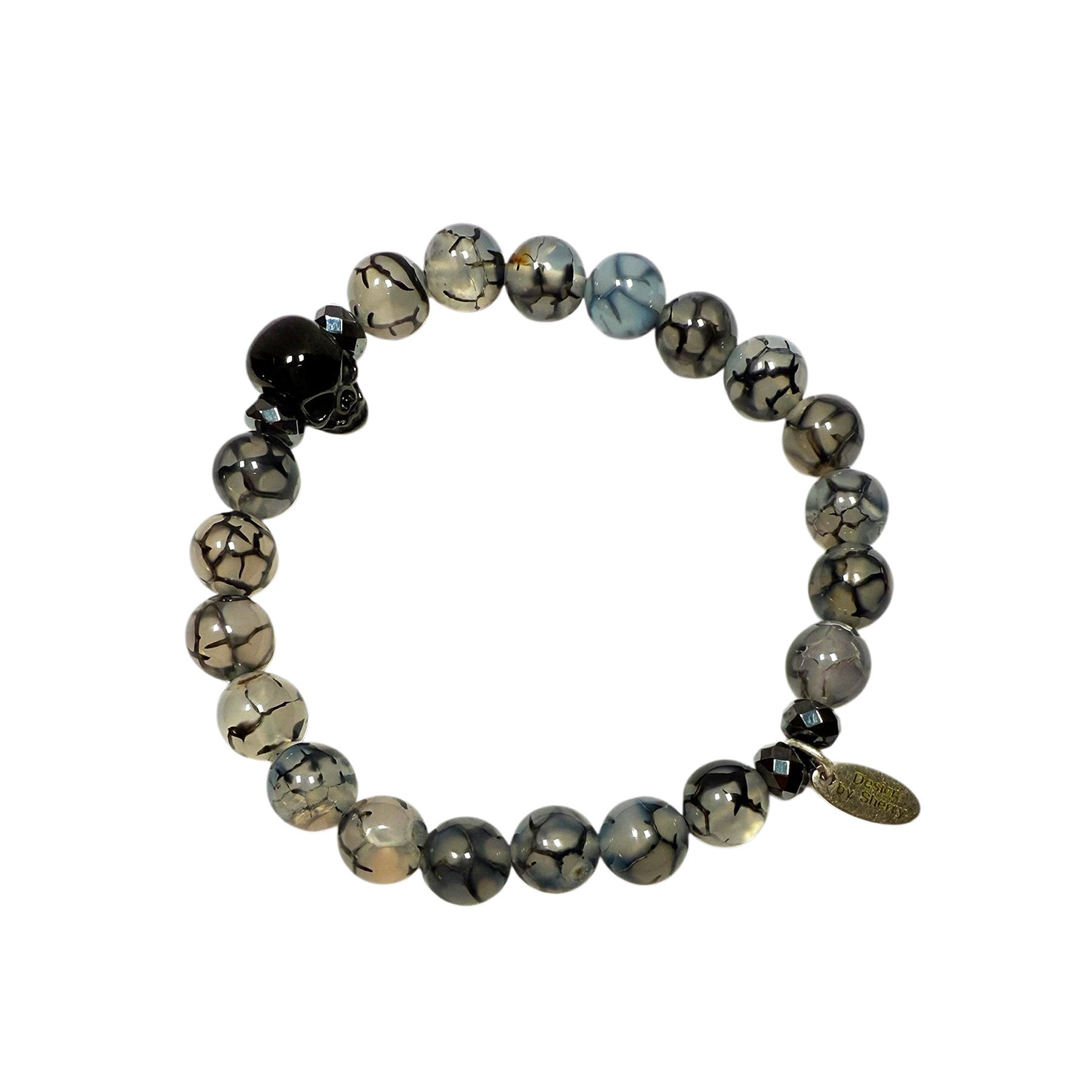 MEN'S AGATE BRACELET WITH SKULL CHARM