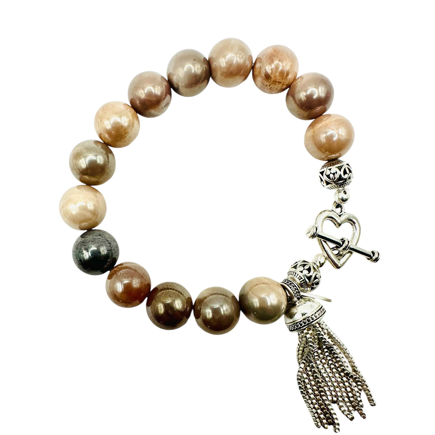 MOONSTONE BRACELET WITH SILVER TASSLE