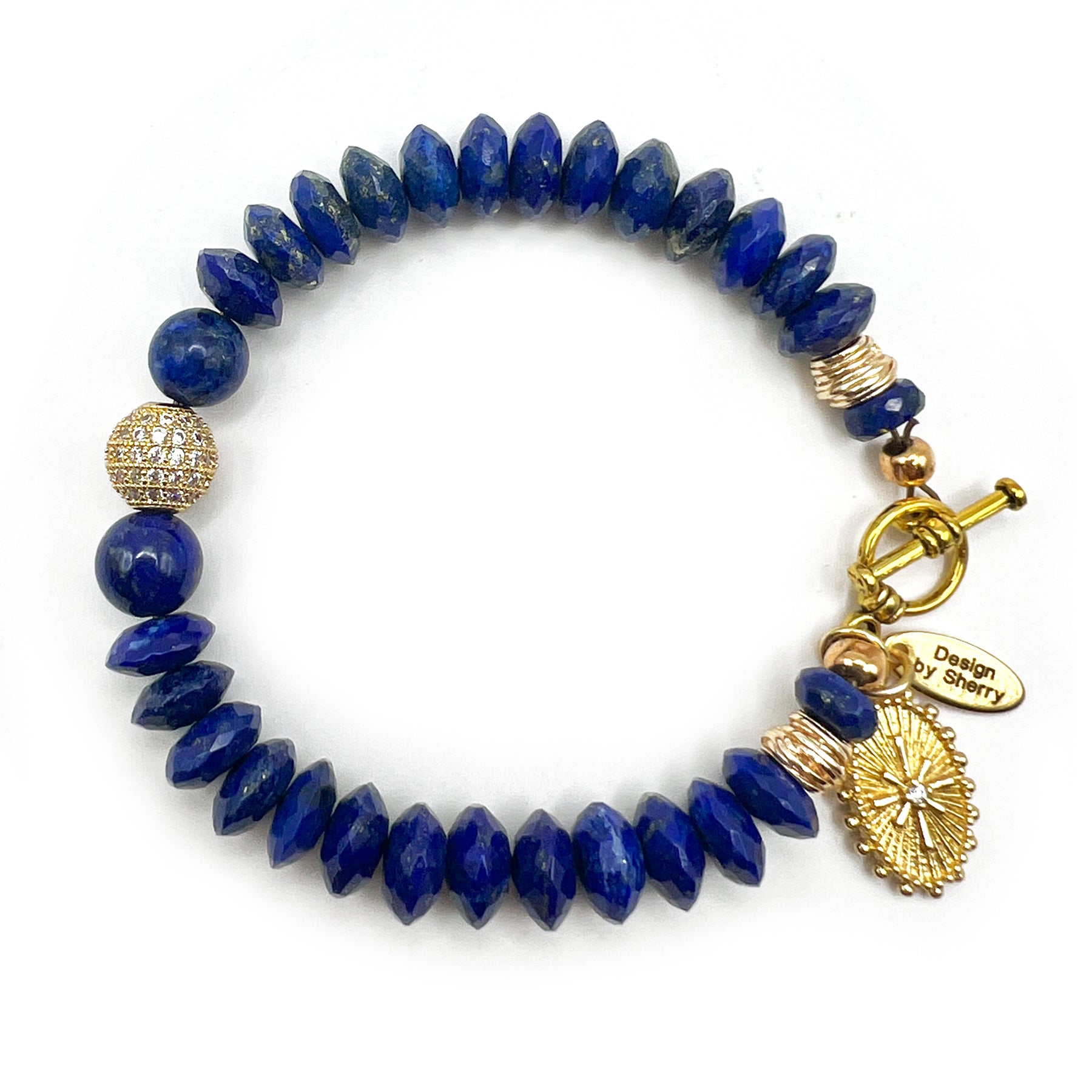 LAPIS LAZULI BRACELET WITH GOLD CHARM