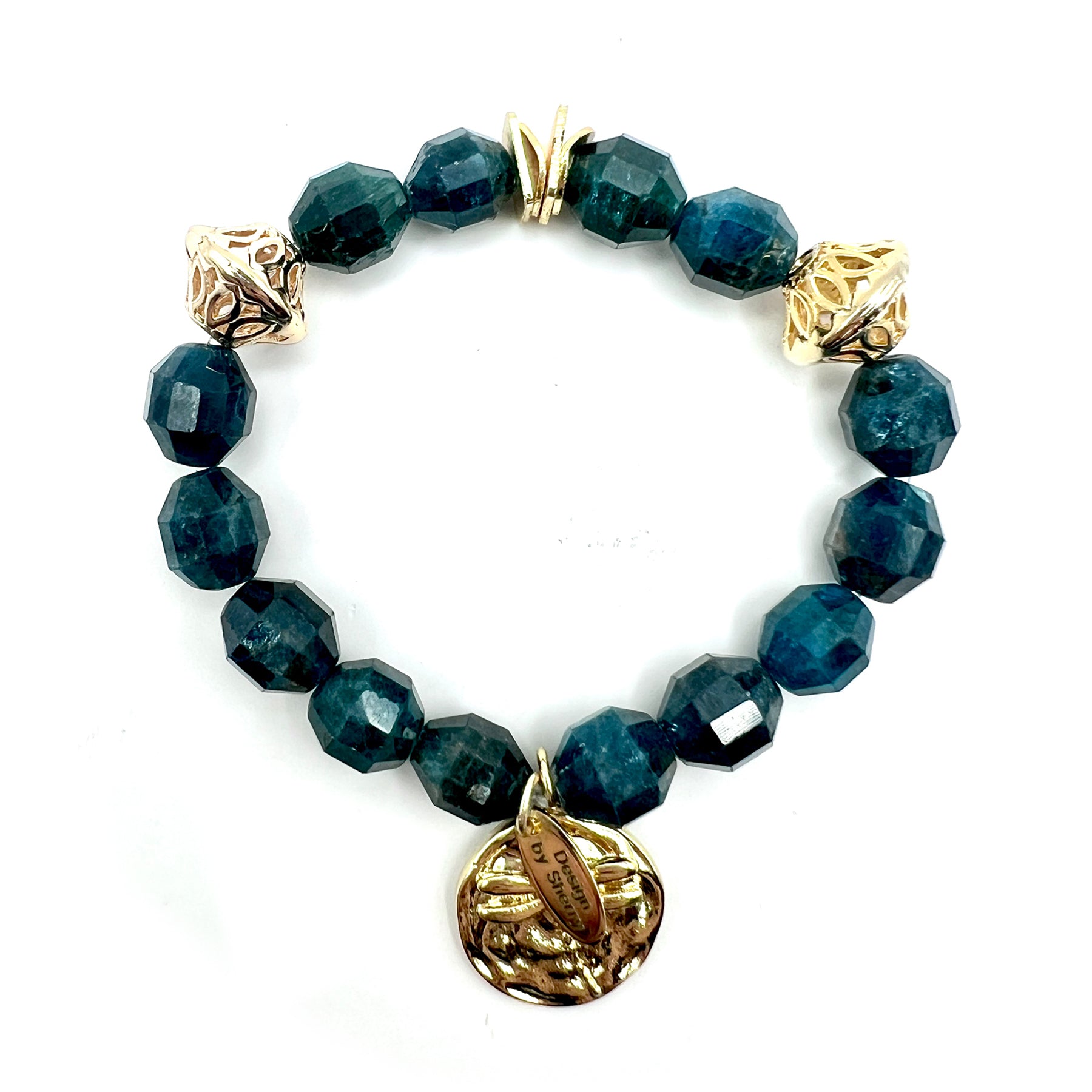 BLUE APATITE BRACELET WITH GOLD CHARM