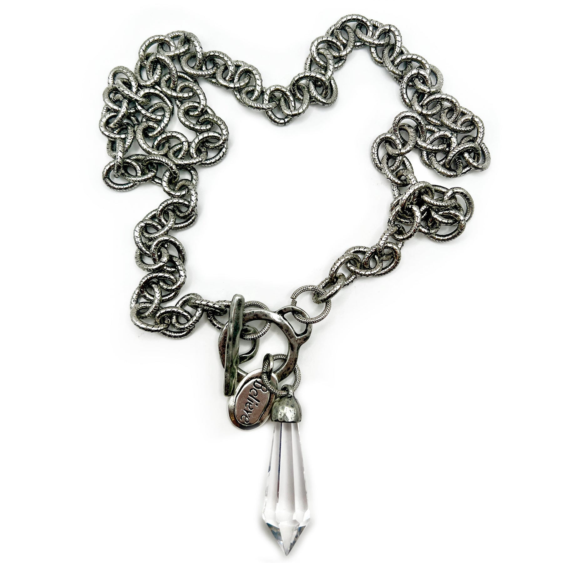 ANTIQUE SILVER NECKLACE WITH CHARMS  24"