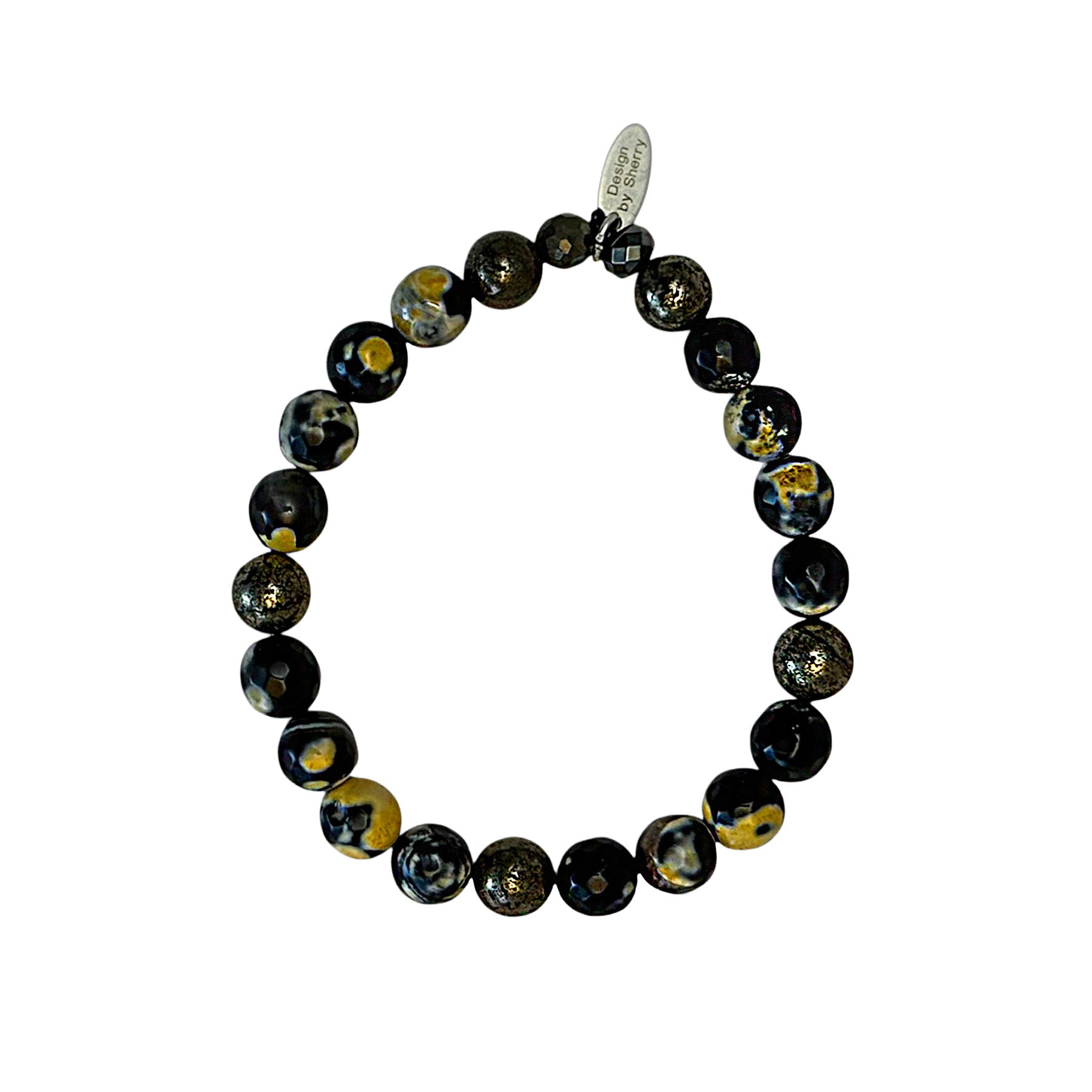 MEN'S AGATE & AGATE &  GOLD PYRITE STRETCH BRACELET