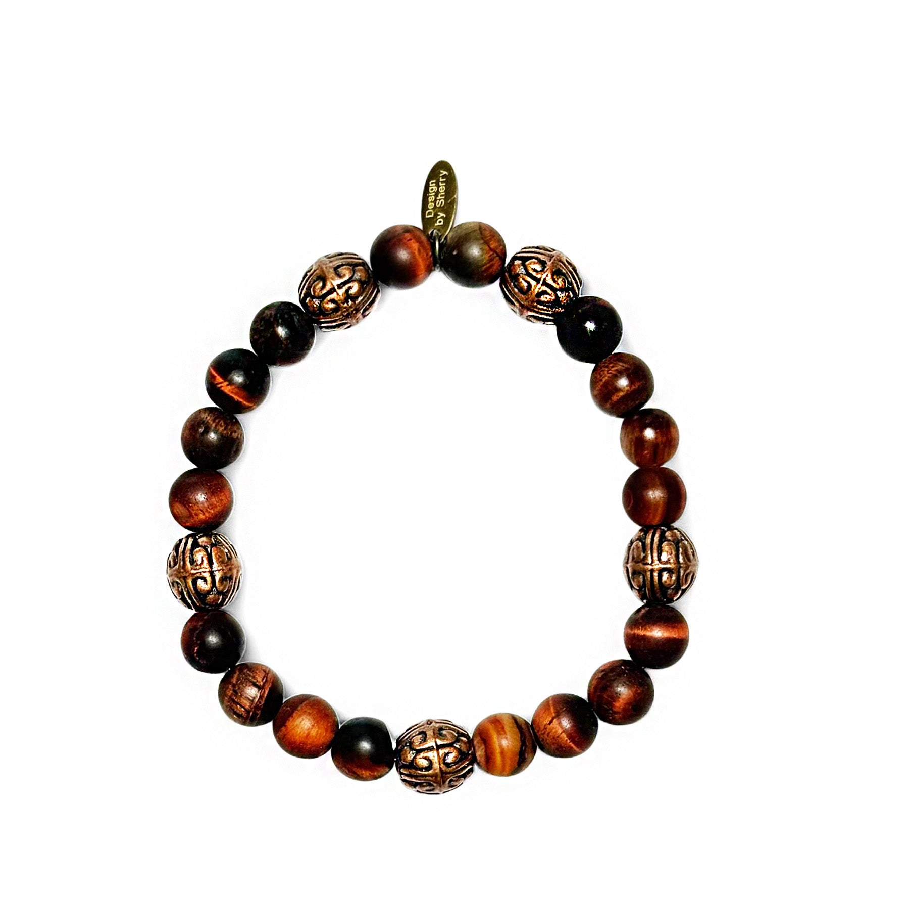MEN'S MAHOGANY OBSIDIAN  BRACELET WITH COPPER BEADS