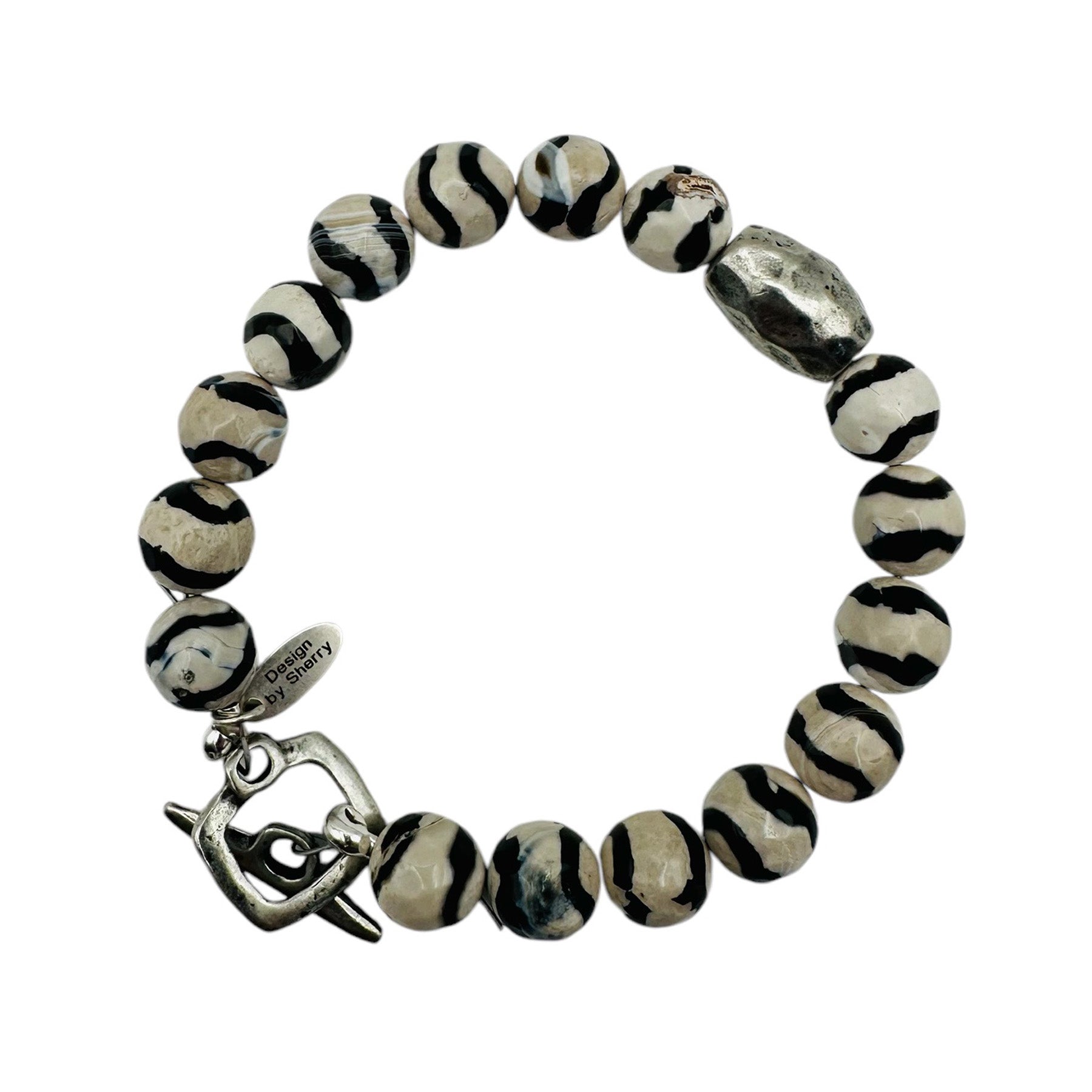 BLACK/WHITE AGATE BRACELET WITH SILVER