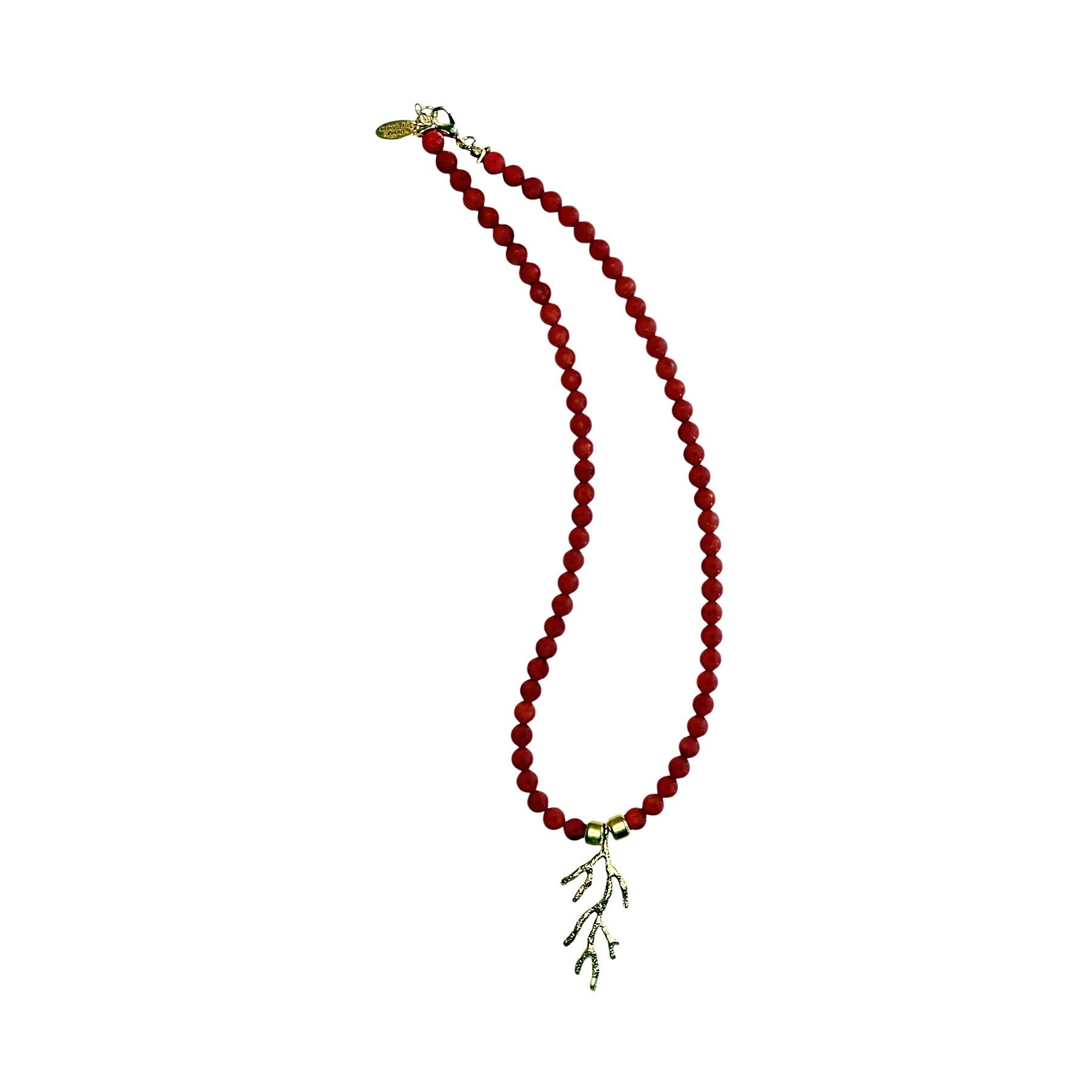 NATURAL CORAL 16'NECKLACE WITH 12K CORAL BRANCH CHARM