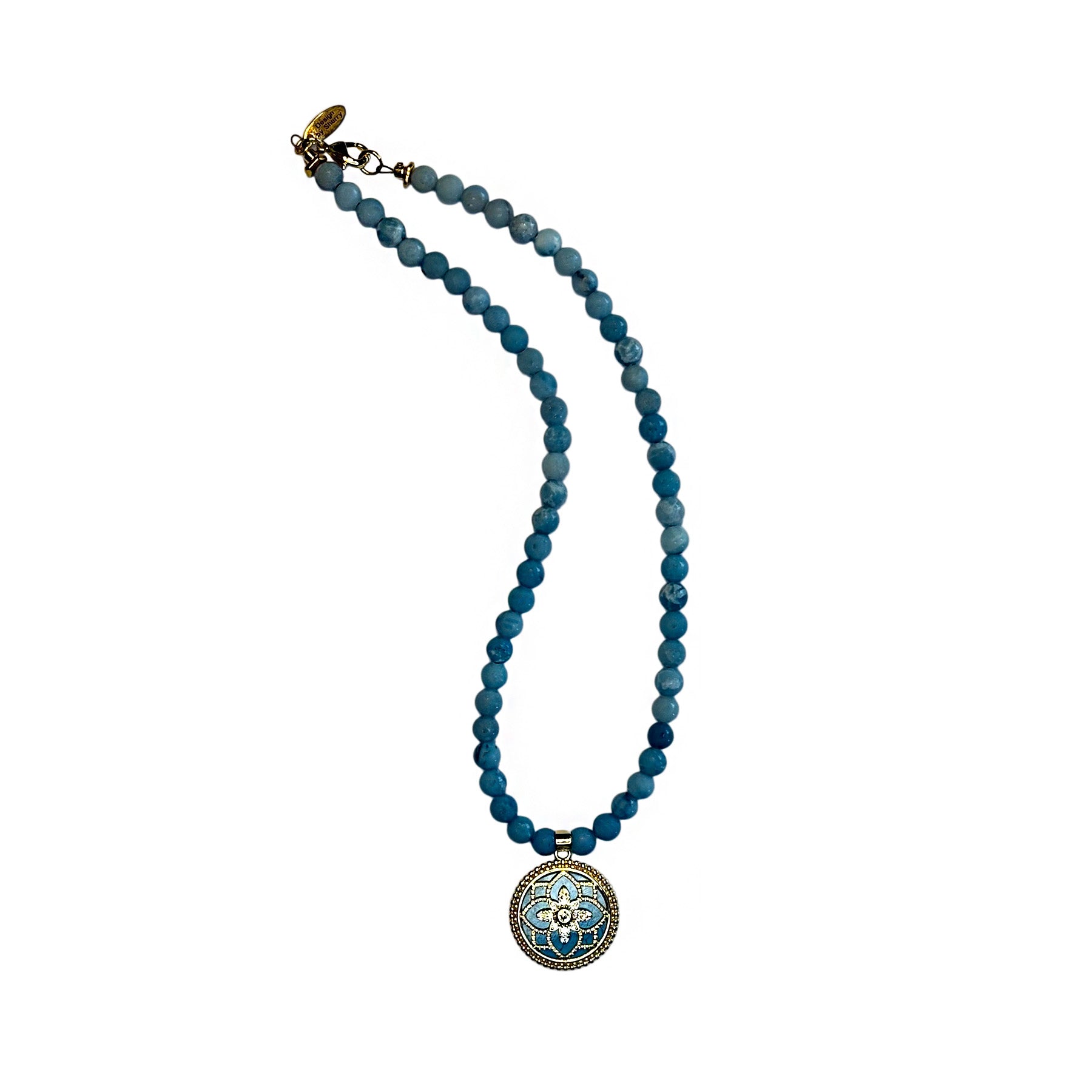 LARIMAR  16" NECKLACE WITH 12K GOLD NATURAL TURQUOISE PENDANT