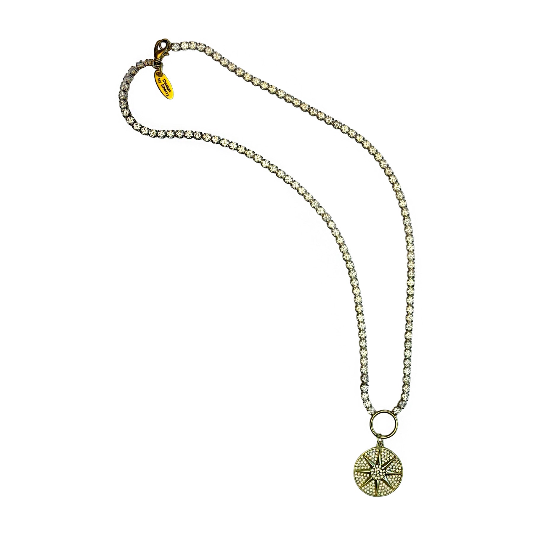 12K GOLD CZ TENNIS CHAIN 17'' NECKLACE WITH GOLD CZ  CHARM