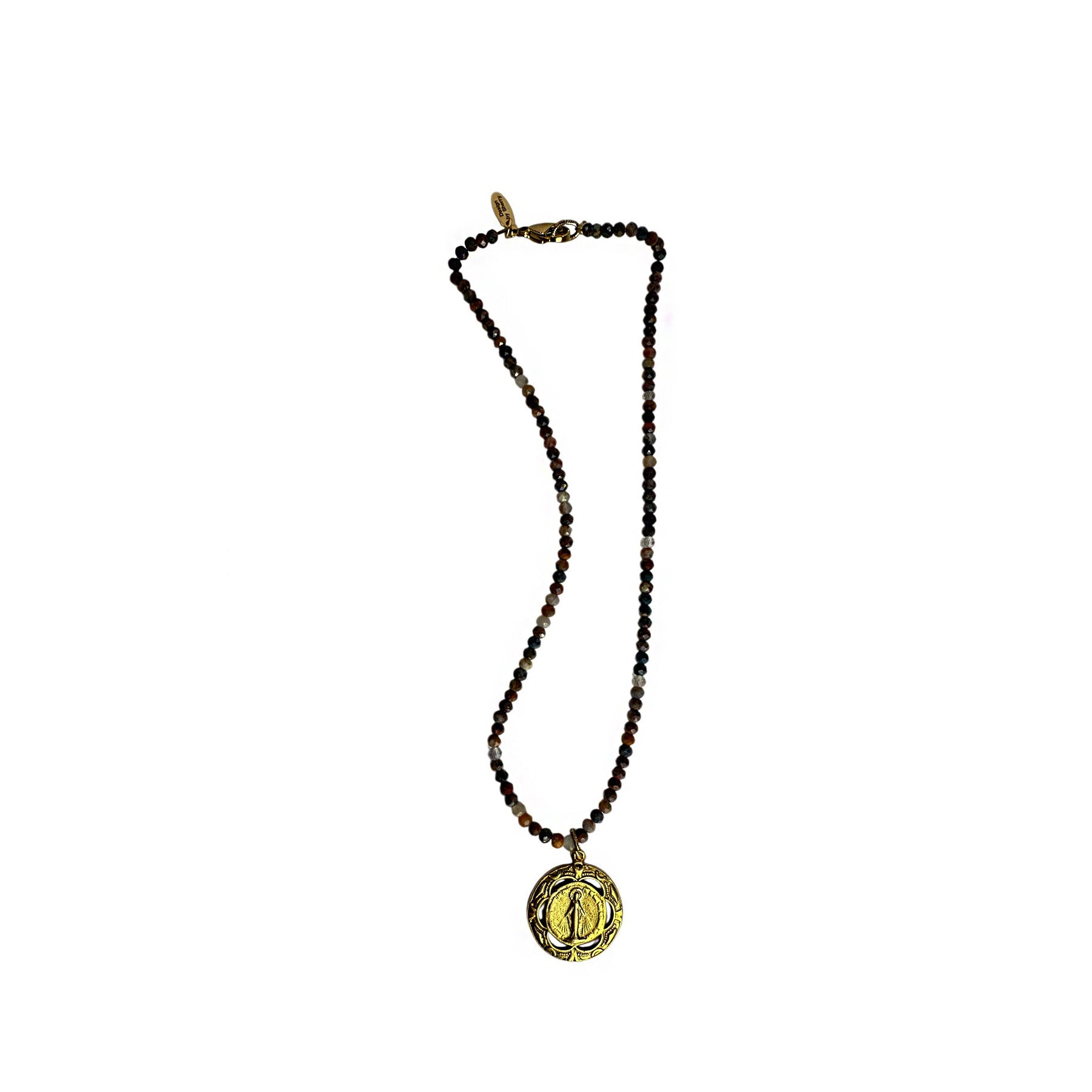 FACETED RAINBOW PIETERSITE WITH 12K GOLD PENDANT 16"