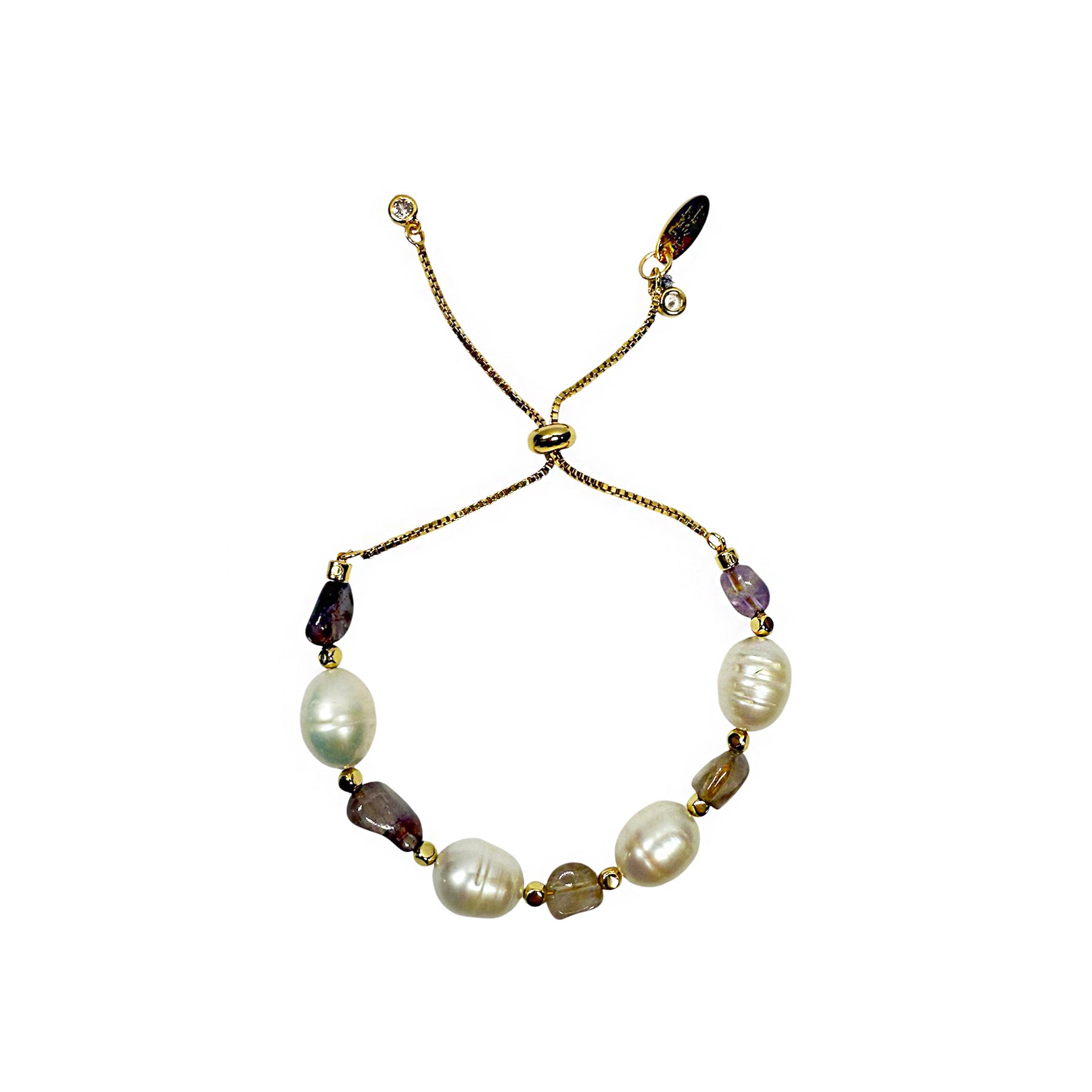 GOLD PEARL OPAL AND 18K  RETRACTABLE CHAIN BRACELET