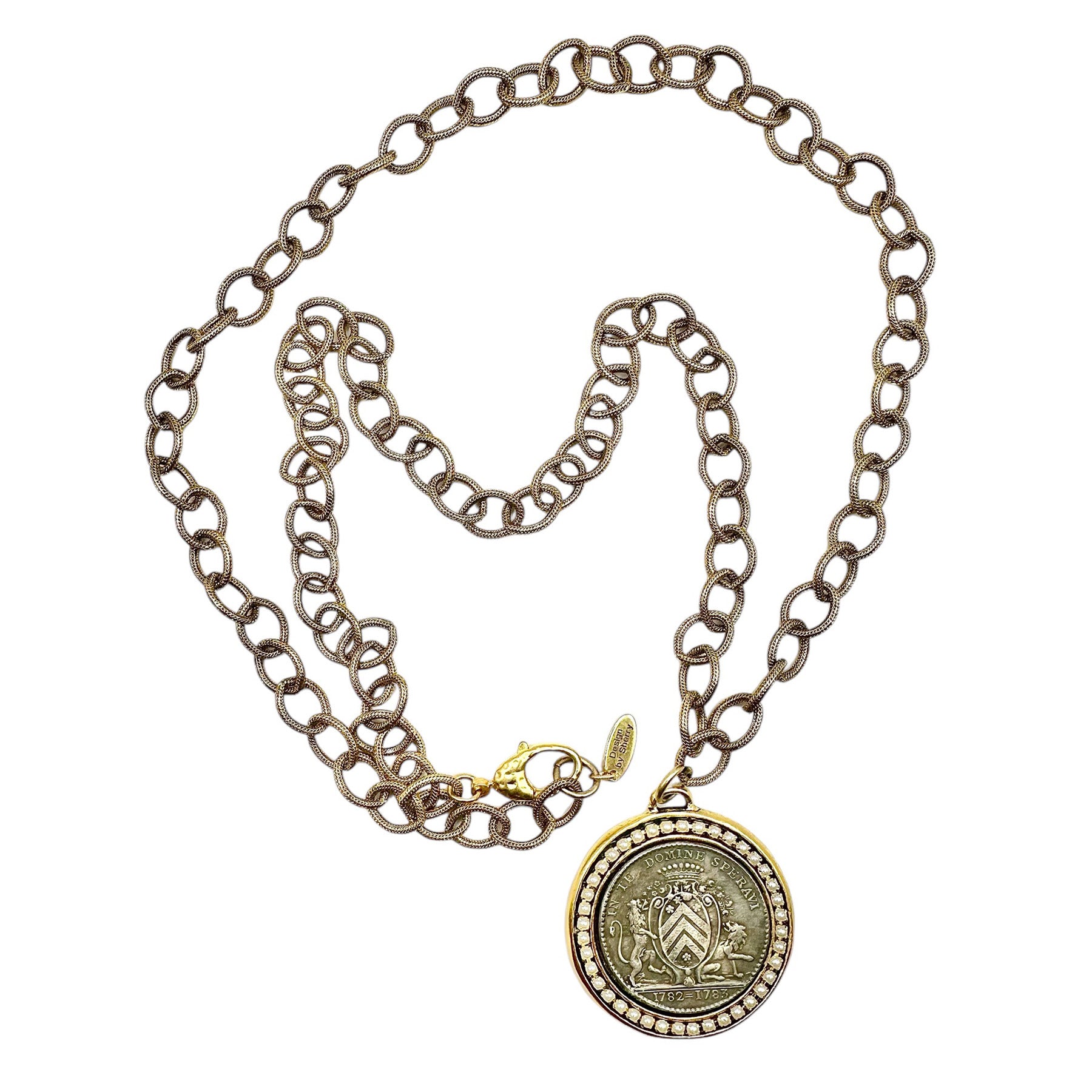 ANTIQUE GOLD NECKLACE WITH GOLD/SILVER AND PEARLS 30"